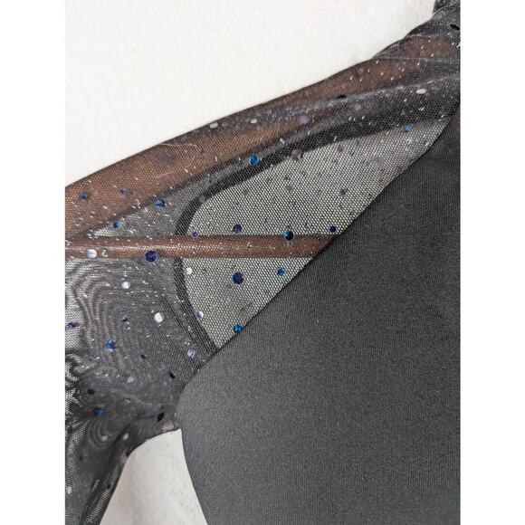 NWT Body Wrappers Dance Top XS Black Silver Sequins Mesh Sheer Long Sleeve Crop - Picture 3 of 4